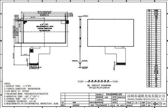 480*272 Dots 300cd m2 LCD Display Module RGB 4.3 TFT LCD Module